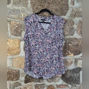 Atmosphere Henley Tank Blouse Size 14  Purple Paisley V-neck Business Casual